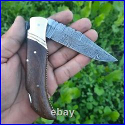 10pcs Lot Damascus Steel Pocket size Folding Knife withLeather sheath Gift for You