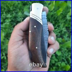 10pcs Lot Damascus Steel Pocket size Folding Knife withLeather sheath Gift for You
