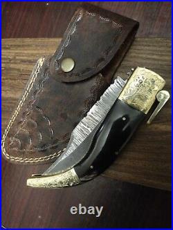 11 Inch Folding Knife with Rampuri Ratchet, Pocket Knife, Damascus Folding Knife