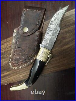 11 Inch Folding Knife with Rampuri Ratchet, Pocket Knife, Damascus Folding Knife