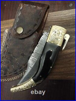 11 Inch Folding Knife with Rampuri Ratchet, Pocket Knife, Damascus Folding Knife