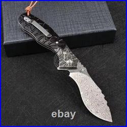 110 Layers Damascus Steel Folding Knife Camping Rescue Pocket with Sheath EDC