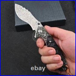 110 Layers Damascus Steel Folding Knife Camping Rescue Pocket with Sheath EDC