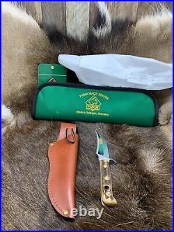 1970 Vintage Puma 6393 Skinner Knife With Stag Handles & Sheath & Pouch Mint A2