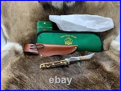 1970 Vintage Puma 6393 Skinner Knife With Stag Handles & Sheath & Pouch Mint A2