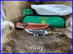 1970 Vintage Puma 6393 Skinner Knife With Stag Handles & Sheath & Pouch Mint A2