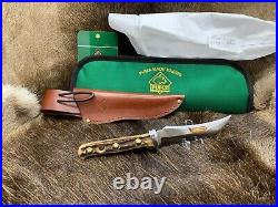 1970 Vintage Puma 6393 Skinner Knife With Stag Handles & Sheath & Pouch Mint A2