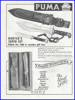 1973 Vintage Puma 3588/3588 1/2 Waidbesteck Knife Set Stag Handles Mint In Case