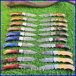 20 Pcs Lot! Forged Handmade Damascus Blade Pocket Folding Knife, Pocket Knives