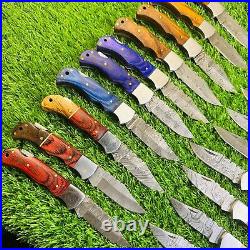 20 Pcs Lot! Forged Handmade Damascus Blade Pocket Folding Knife, Pocket Knives