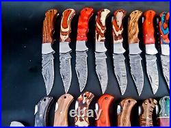 200 Pcs Lot! Forged Handmade Damascus Blade Pocket Folding Knife, Pocket Knives