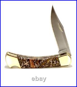 2024 Buck 110 Custom Knife With Polished Leopard Skin Jasper Stone Handles