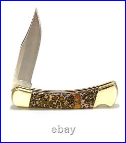 2024 Buck 110 Custom Knife With Polished Leopard Skin Jasper Stone Handles