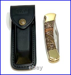 2024 Buck 110 Custom Knife With Polished Leopard Skin Jasper Stone Handles