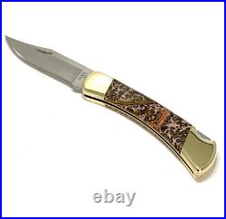 2024 Buck 110 Custom Knife With Polished Leopard Skin Jasper Stone Handles