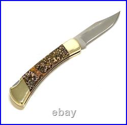 2024 Buck 110 Custom Knife With Polished Leopard Skin Jasper Stone Handles