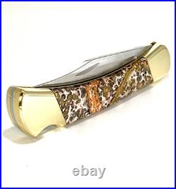 2024 Buck 110 Custom Knife With Polished Leopard Skin Jasper Stone Handles