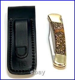 2024 Buck 110 Custom Knife With Polished Leopard Skin Jasper Stone Handles