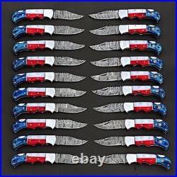 20Pcs, Texas Flag Handmade Damascus Steel Folding Knives Pocket Knives/ Sheaths 20Pcs, Texas Flag Handmade Damascus Steel Folding Knives Pocket Knives/ Sheaths