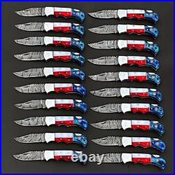 20Pcs, Texas Flag Handmade Damascus Steel Folding Knives Pocket Knives/ Sheaths 20Pcs, Texas Flag Handmade Damascus Steel Folding Knives Pocket Knives/ Sheaths