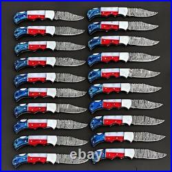 20Pcs, Texas Flag Handmade Damascus Steel Folding Knives Pocket Knives/ Sheaths 20Pcs, Texas Flag Handmade Damascus Steel Folding Knives Pocket Knives/ Sheaths