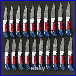 20Pcs, Texas Flag Handmade Damascus Steel Folding Knives Pocket Knives/ Sheaths 20Pcs, Texas Flag Handmade Damascus Steel Folding Knives Pocket Knives/ Sheaths