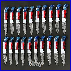 20Pcs, Texas Flag Handmade Damascus Steel Folding Knives Pocket Knives/ Sheaths 20Pcs, Texas Flag Handmade Damascus Steel Folding Knives Pocket Knives/ Sheaths