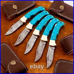 5 PCS Damascus Steel Folding Knives, Camping Knives, Knife For Gifts, Gifts Knives