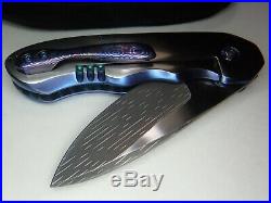 7.625 Larevo Kiba Damascus Flipper Titanium Timascus Blue Anodized Knife $1395