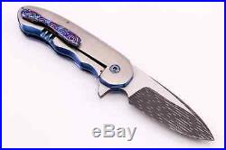 7.625 Larevo Kiba Damascus Flipper Titanium Timascus Blue Anodized Knife $1395