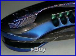 7.625 Larevo Kiba Damascus Flipper Titanium Timascus Blue Anodized Knife $1395