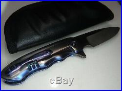 7.625 Larevo Kiba Damascus Flipper Titanium Timascus Blue Anodized Knife $1395