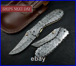 7 Hand Forged Damascus Folding Knife Handmade Hunting Damascus Pocket Knife