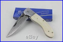7''bone Handle Handmade Damascus Custom Forged Steel Pocket Folding Knife B25