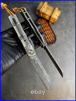 82 Layer Japanese Damascus Steel Hunting Knife Folding Pocket Knife Ball Bearing