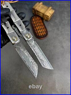 82 Layer Japanese Damascus Steel Hunting Knife Folding Pocket Knife Ball Bearing