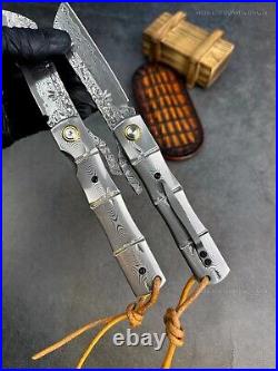 82 Layer Japanese Damascus Steel Hunting Knife Folding Pocket Knife Ball Bearing