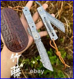 82 Layer Japanese Damascus Steel Hunting Knife Folding Pocket Knife Ball Bearing