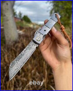 82 Layer Japanese Damascus Steel Hunting Knife Folding Pocket Knife Ball Bearing