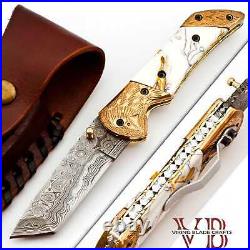 8Custom Handmade Damascus Steel Pocket Knife Folding Blade /Hunting/Camping EDC