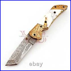 8Custom Handmade Damascus Steel Pocket Knife Folding Blade /Hunting/Camping EDC