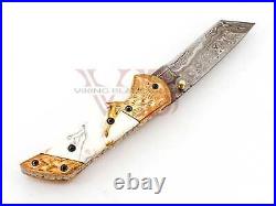 8Custom Handmade Damascus Steel Pocket Knife Folding Blade /Hunting/Camping EDC