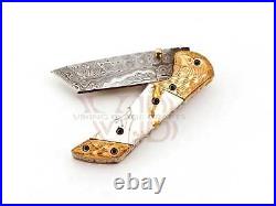 8Custom Handmade Damascus Steel Pocket Knife Folding Blade /Hunting/Camping EDC