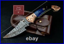 9'' Real Horn Handle Damascus Pocket Knife Handmade Damascus Bone Pocket Knife