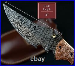 9'' Real Horn Handle Damascus Pocket Knife Handmade Damascus Bone Pocket Knife