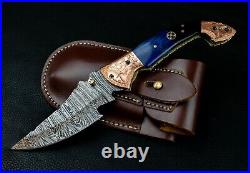 9'' Real Horn Handle Damascus Pocket Knife Handmade Damascus Bone Pocket Knife