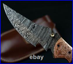 9'' Real Horn Handle Damascus Pocket Knife Handmade Damascus Bone Pocket Knife