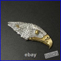 925 Sterling Silver & Brass Detailed Eagle Head Pocket Knife Pendant Unique Gift