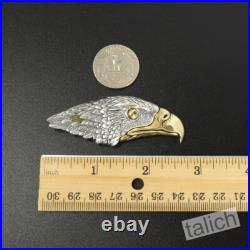 925 Sterling Silver & Brass Detailed Eagle Head Pocket Knife Pendant Unique Gift