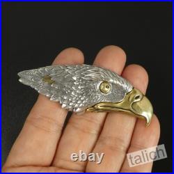 925 Sterling Silver & Brass Detailed Eagle Head Pocket Knife Pendant Unique Gift